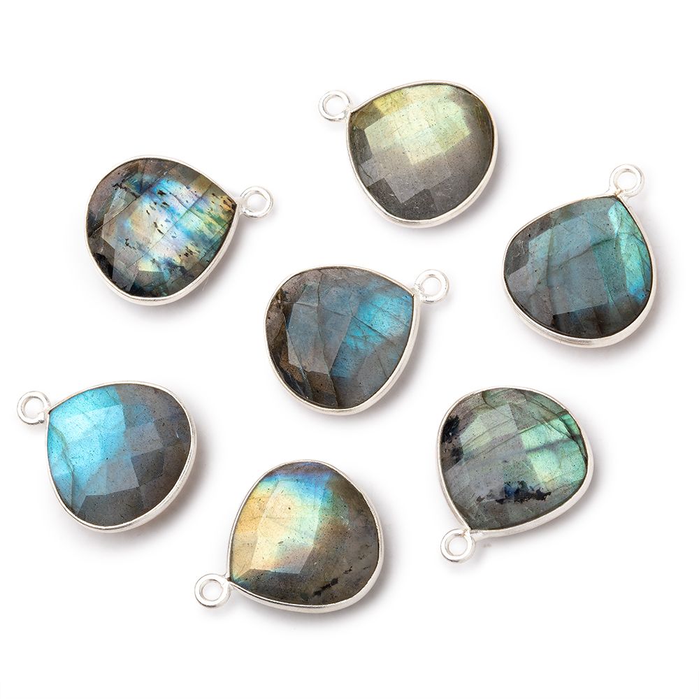 16mm Sterling Silver Bezel Labradorite Faceted Heart Pendant 1 Focal (ONLINE ORDER ONLY)
