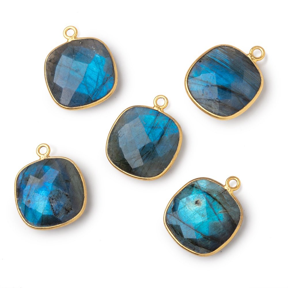 16mm Vermeil Bezel Labradorite Faceted Cushion with Blue Flash 1 Pendant (ONLINE ORDER ONLY)