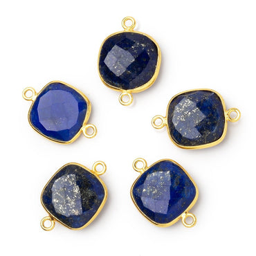 16mm Vermeil Bezel Lapis Lazuli Faceted Cushion Connector 1 piece (ONLINE ORDER ONLY)