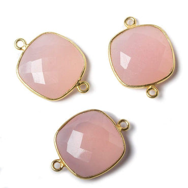 16mm Vermeil Bezel Petal Pink Chalcedony Cushion Focal Connector 1 piece (ONLINE ORDER ONLY)