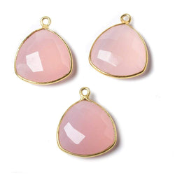 16mm Vermeil Bezel Petal Pink Chalcedony Triangle Focal Pendant 1 piece (ONLINE ORDER ONLY)