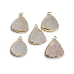 16mm Vermeil Bezeled White Drusy triangle Pendant Focal 1 piece (ONLINE ORDER ONLY)