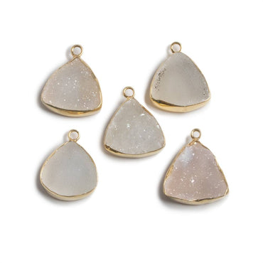 16mm Vermeil Bezeled White Drusy triangle Pendant Focal 1 piece (ONLINE ORDER ONLY)