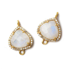 16mm Vermeil CZ Bezel Rainbow Moonstone Heart Connector 1 piece (ONLINE ORDER ONLY)