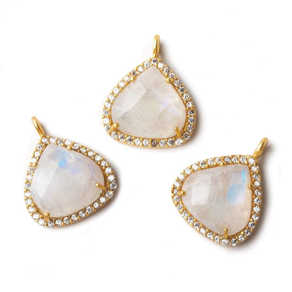 16mm Vermeil CZ Bezel Rainbow Moonstone Heart Pendant 1 piece (ONLINE ORDER ONLY)