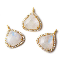 16mm Vermeil CZ Bezel Rainbow Moonstone Heart Pendant 1 piece (ONLINE ORDER ONLY)