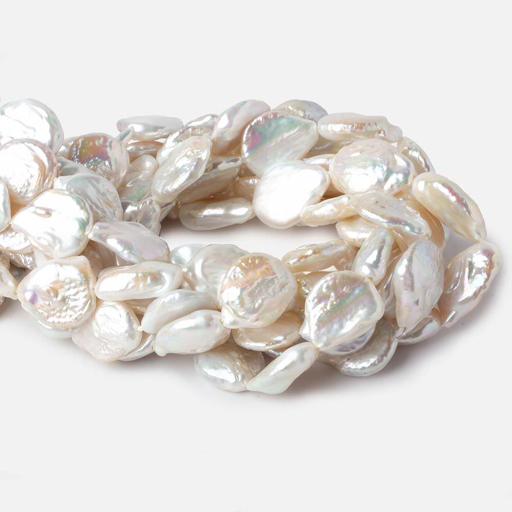 16mm White Ultra Coin Freshwater Pearls 1.5mm Large Hole 16 inch 18 pieces (ONLINE ORDER ONLY)