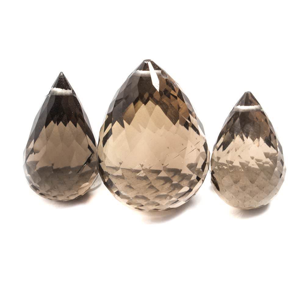 16x10-21x15mm Smoky Quartz Faceted Tear Drop Focal Bead Set of 3 (ONLINE ORDER ONLY)