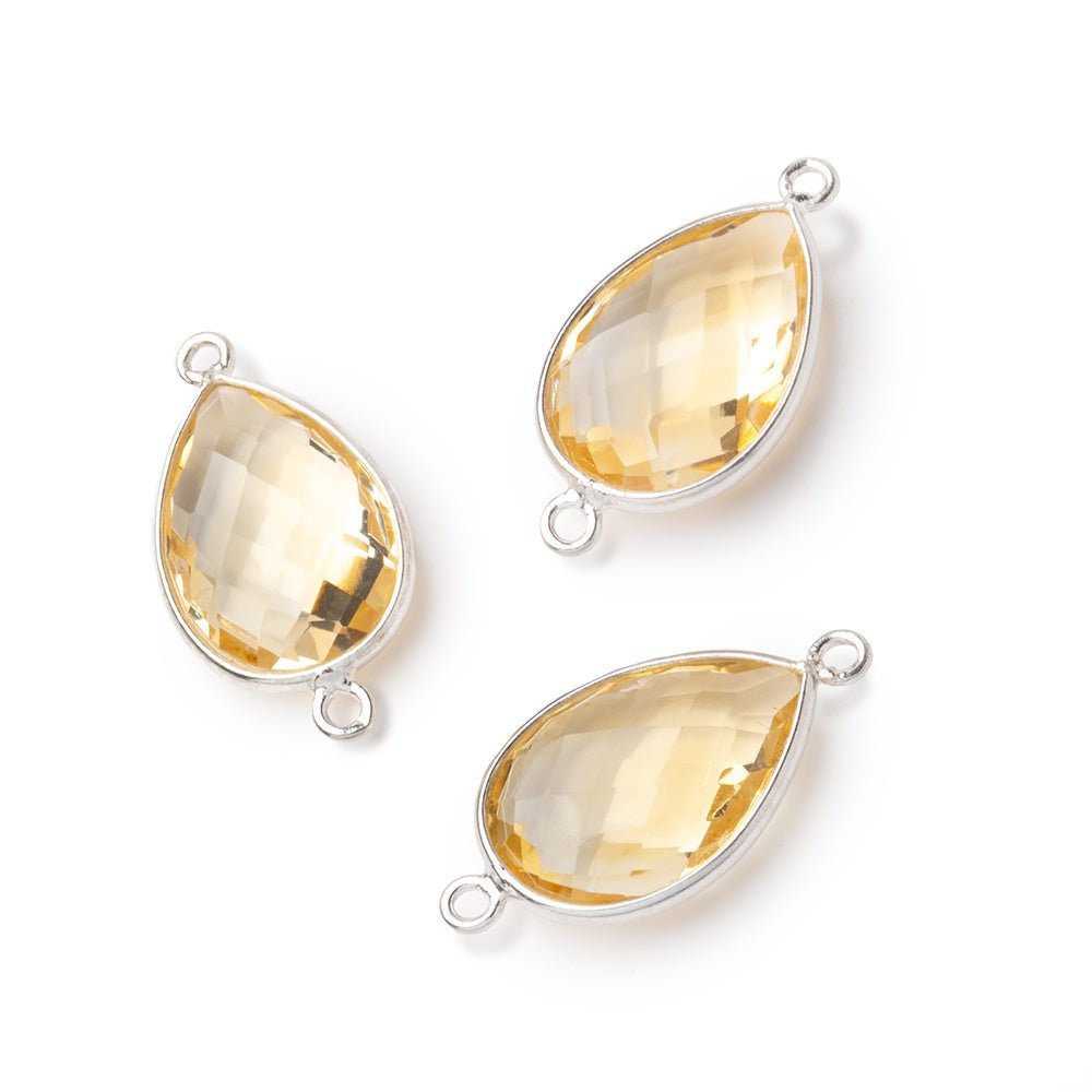 16x11mm Sterling Silver Bezel Citrine Faceted Pear Connector 1 piece (ONLINE ORDER ONLY)