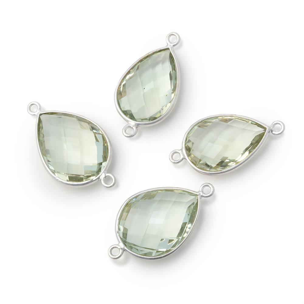 16x11mm Sterling Silver Bezel Prasiolite Faceted Pear Connector 1 piece (ONLINE ORDER ONLY)