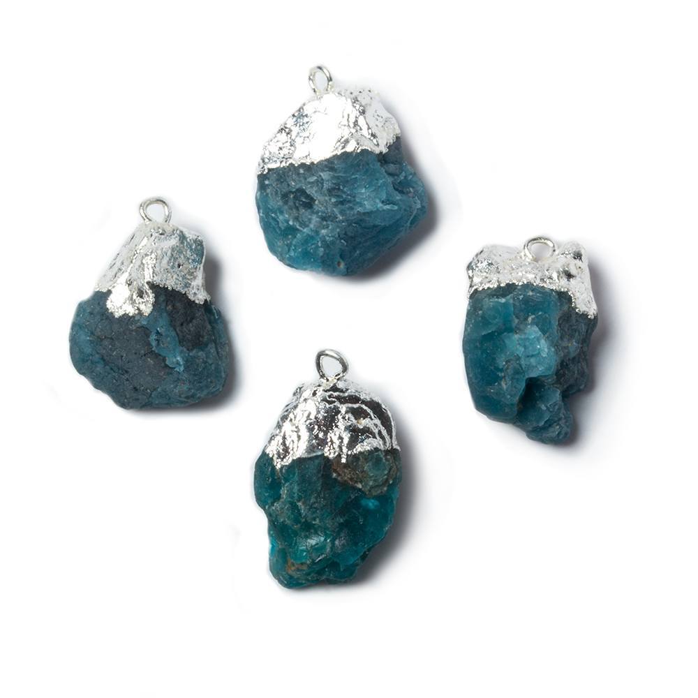 16x11mm to 20x11mm Silver Leaf Neon Blue Apatite Natural Crystal Pendant Set of 4 (ONLINE ORDER ONLY)
