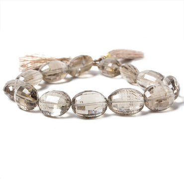 16x12-18x13mm Rutilated Smoky Quartz Checkerboard Faceted Oval Beads 12 Pieces (ONLINE ORDER ONLY)
