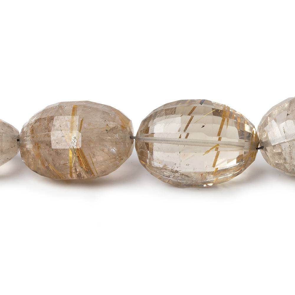 16x12-18x13mm Rutilated Smoky Quartz Checkerboard Faceted Oval Beads 12 Pieces (ONLINE ORDER ONLY)