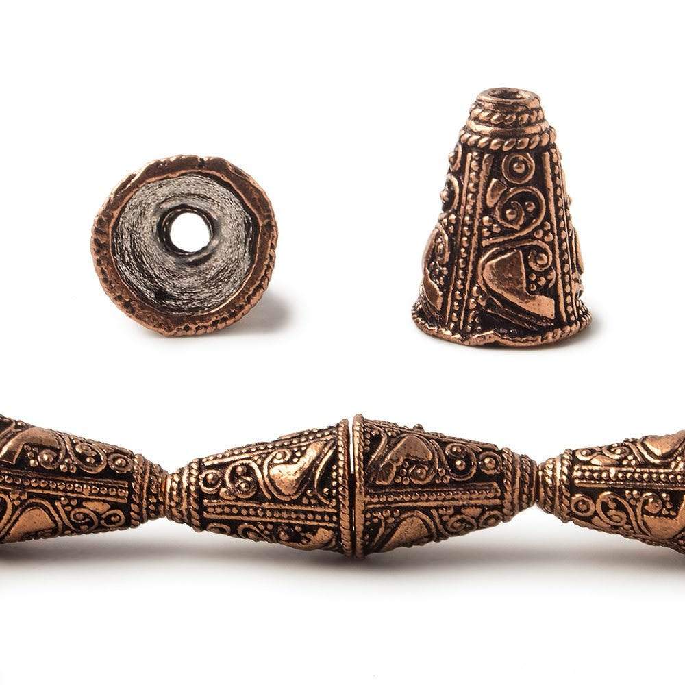 16x12mm Antiqued Copper Cone Granulated Bali Design 8 in 14 pcs (ONLINE ORDER ONLY)