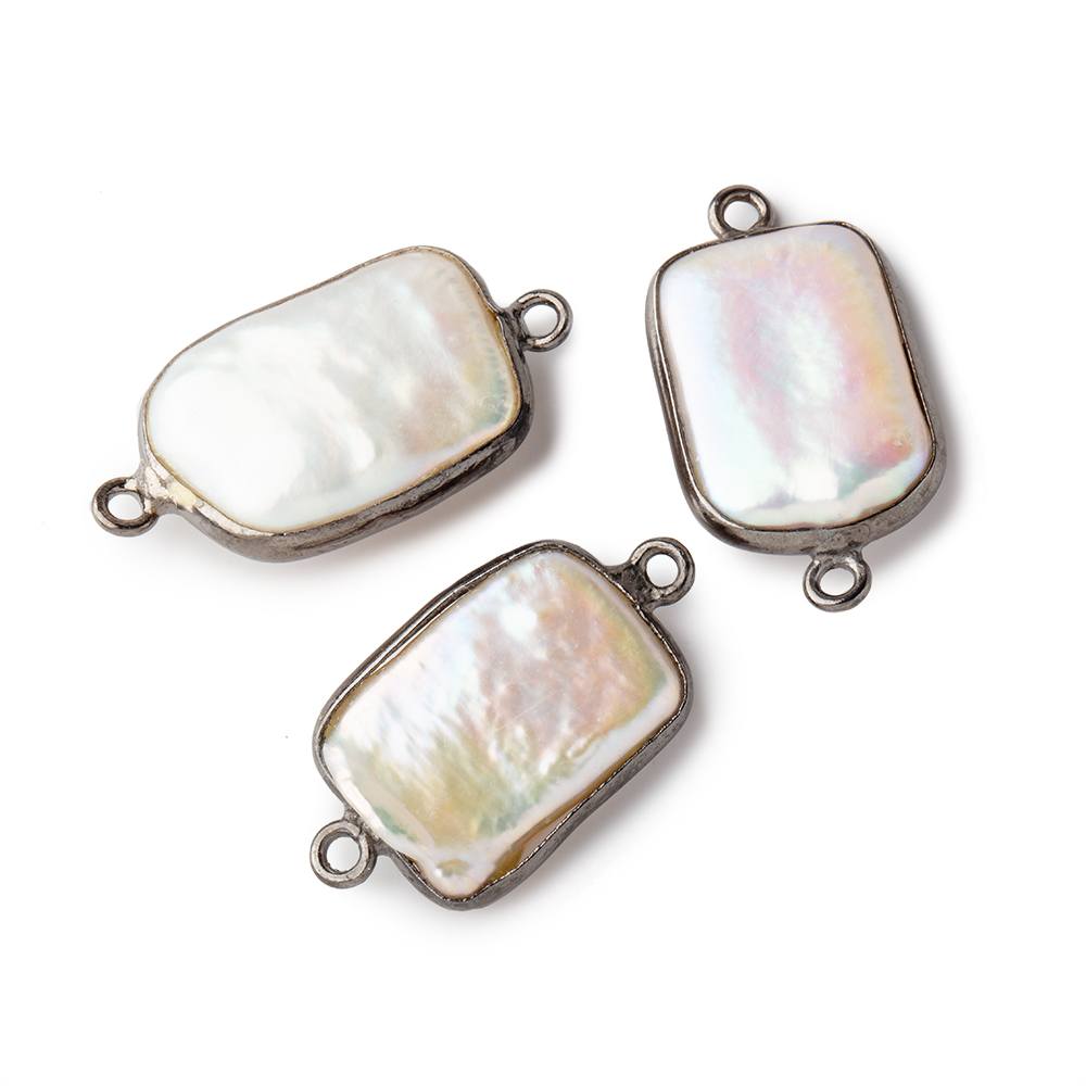 16x12mm Black Gold Bezel Off White Rectangle Pearl Connector 1 piece (ONLINE ORDER ONLY)