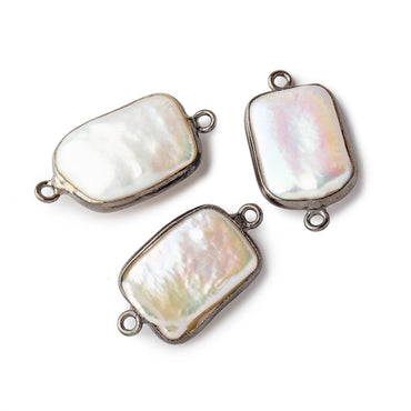 16x12mm Black Gold Bezel Off White Rectangle Pearl Connector 1 piece (ONLINE ORDER ONLY)