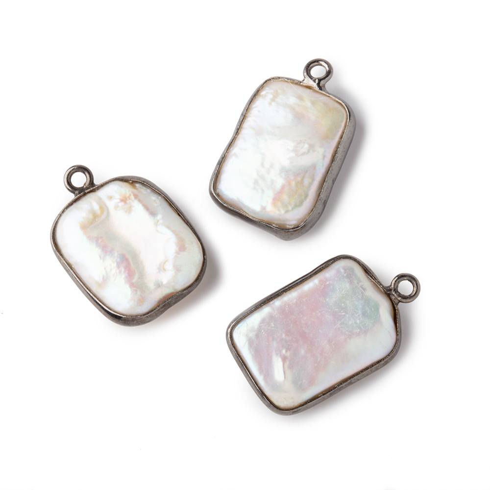 16x12mm Black Gold Bezel Off White Rectangle Pearl Pendant 1 Piece (ONLINE ORDER ONLY)
