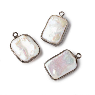 16x12mm Black Gold Bezel Off White Rectangle Pearl Pendant 1 Piece (ONLINE ORDER ONLY)