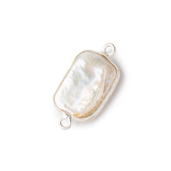 16x12mm Sterling Silver Bezel Off White Rectangle Pearl Connector 1 piece (ONLINE ORDER ONLY)