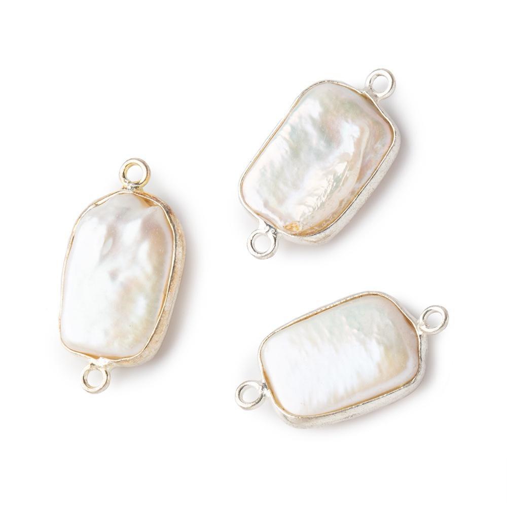 16x12mm Sterling Silver Bezel Off White Rectangle Pearl Connector 1 piece (ONLINE ORDER ONLY)