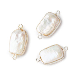16x12mm Sterling Silver Bezel Off White Rectangle Pearl Connector 1 piece (ONLINE ORDER ONLY)