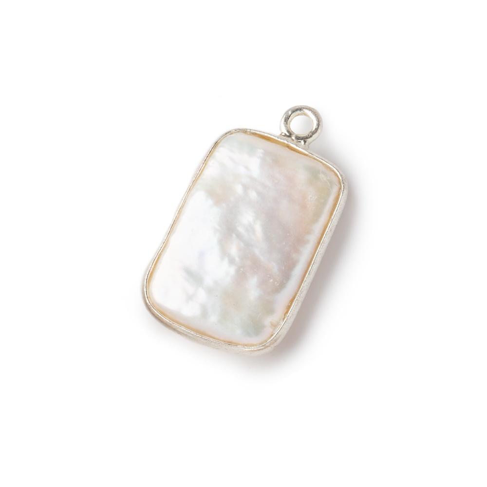 16x12mm Sterling Silver Bezel Off White Rectangle Pearl Pendant 1 piece (ONLINE ORDER ONLY)