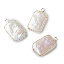 16x12mm Sterling Silver Bezel Off White Rectangle Pearl Pendant 1 piece (ONLINE ORDER ONLY)