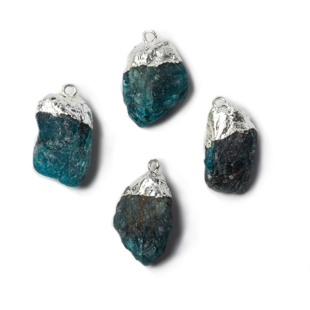 16x12mm to 20x11mm Silver Leaf Neon Blue Apatite Natural Crystal Pendant Set of 4 (ONLINE ORDER ONLY)