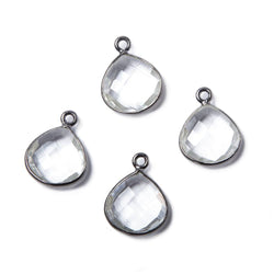 16x12mmOxidized Silver Bezeled Crystal Quartz faceted heart Pendant 1 piece (ONLINE ORDER ONLY)