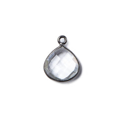 16x12mmOxidized Silver Bezeled Crystal Quartz faceted heart Pendant 1 piece (ONLINE ORDER ONLY)