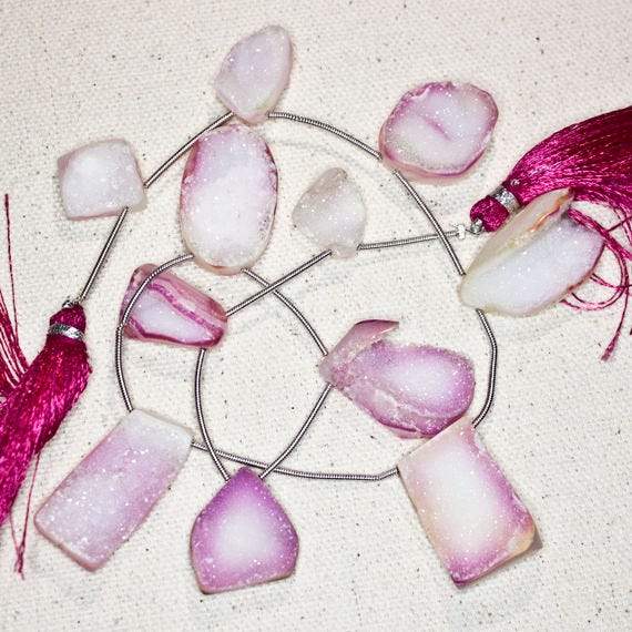 16x13-28x17mm Sorbet Pink Agate Drusy Freeform Beads 11 pieces (ONLINE ORDER ONLY)