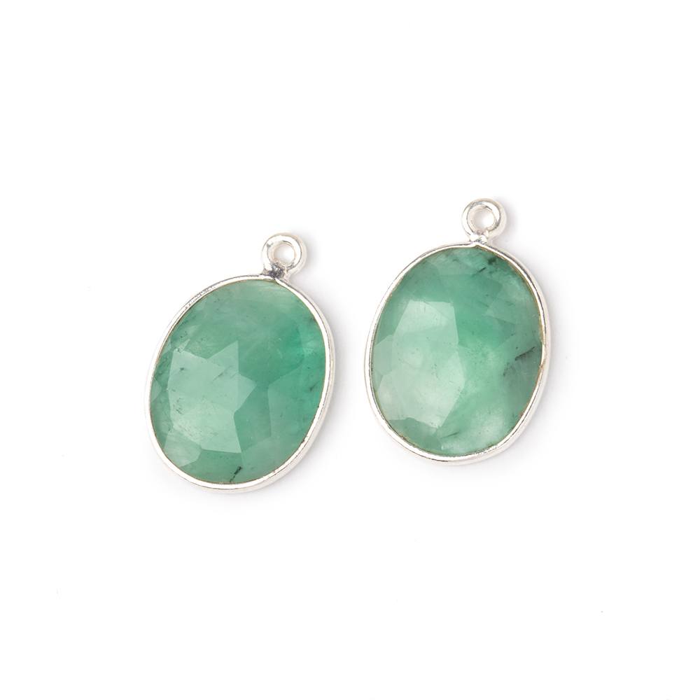 16x13.5mm .925 Silver Bezel Emerald Faceted Freeform Set of 2 Pendants (ONLINE ORDER ONLY)