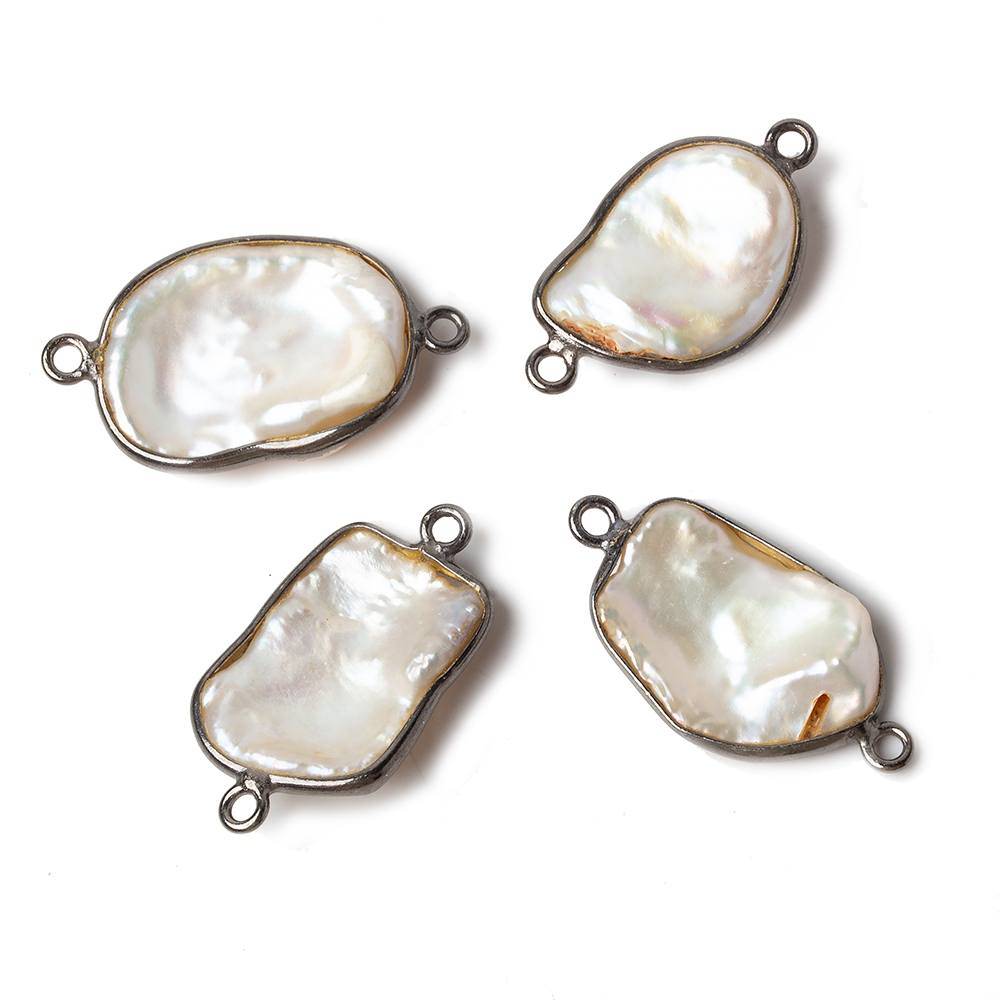 16x13mm Black Gold .925 Bezeled Rose' White Keshi Pearl Connector 1 piece (ONLINE ORDER ONLY)