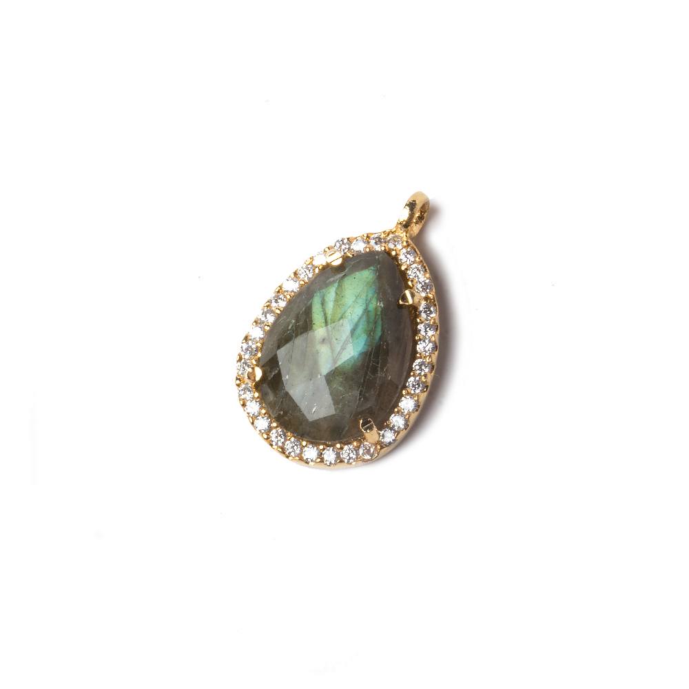 16x13mm Vermeil Bezeled White CZ and Labradorite Pear Pendant 1 piece (ONLINE ORDER ONLY)