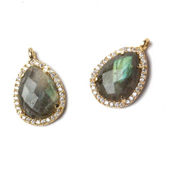 16x13mm Vermeil Bezeled White CZ and Labradorite Pear Pendant 1 piece (ONLINE ORDER ONLY)