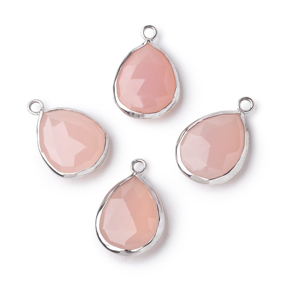 16x14mm .925 Silver Bezel Rose Chalcedony Faceted Pear Pendant 1 piece (ONLINE ORDER ONLY)
