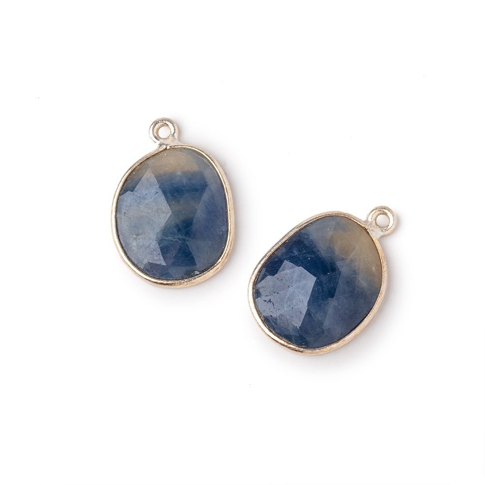 16x14mm .925 Silver Bezel Sapphire Faceted Freeform Set of 2 Pendants (ONLINE ORDER ONLY)