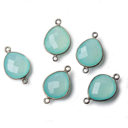 16x14mm Black Gold .925 Bezel Sea Chalcedony faceted pear Connector 1 piece (ONLINE ORDER ONLY)