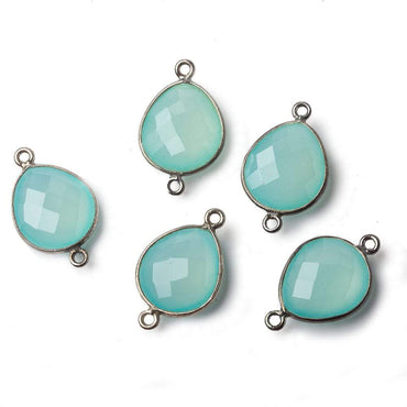 16x14mm Black Gold .925 Bezel Sea Chalcedony faceted pear Connector 1 piece (ONLINE ORDER ONLY)