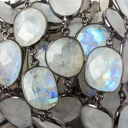 18x17-20x16mm Rainbow Moonstone nugget Black Gold .925 Bezeled Chain 11 inches (ONLINE ORDER ONLY)