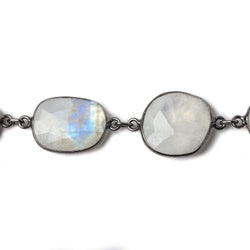 18x17-20x16mm Rainbow Moonstone nugget Black Gold .925 Bezeled Chain 11 inches (ONLINE ORDER ONLY)