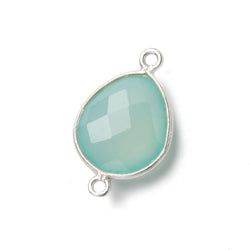 18x15mm Silver .925 Bezel Sea Chalcedony faceted pear Connector 1 piece (ONLINE ORDER ONLY)