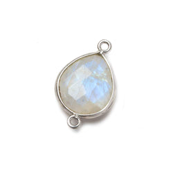 16x14mm Silver Bezeled Rainbow Moonstone Faceted Pear Focal Bead 1 piece (ONLINE ORDER ONLY)