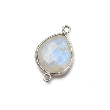 16x14mm Silver Bezeled Rainbow Moonstone Faceted Pear Focal Bead 1 piece (ONLINE ORDER ONLY)