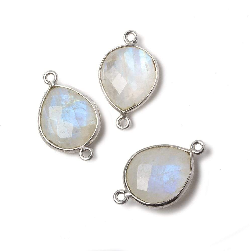 16x14mm Silver Bezeled Rainbow Moonstone Faceted Pear Focal Bead 1 piece (ONLINE ORDER ONLY)