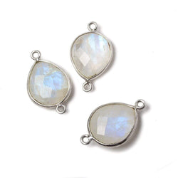 16x14mm Silver Bezeled Rainbow Moonstone Faceted Pear Focal Bead 1 piece (ONLINE ORDER ONLY)