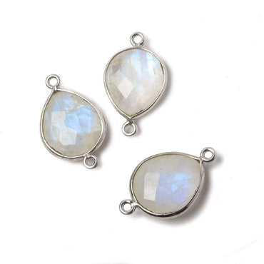 16x14mm Silver Bezeled Rainbow Moonstone Faceted Pear Focal Bead 1 piece (ONLINE ORDER ONLY)
