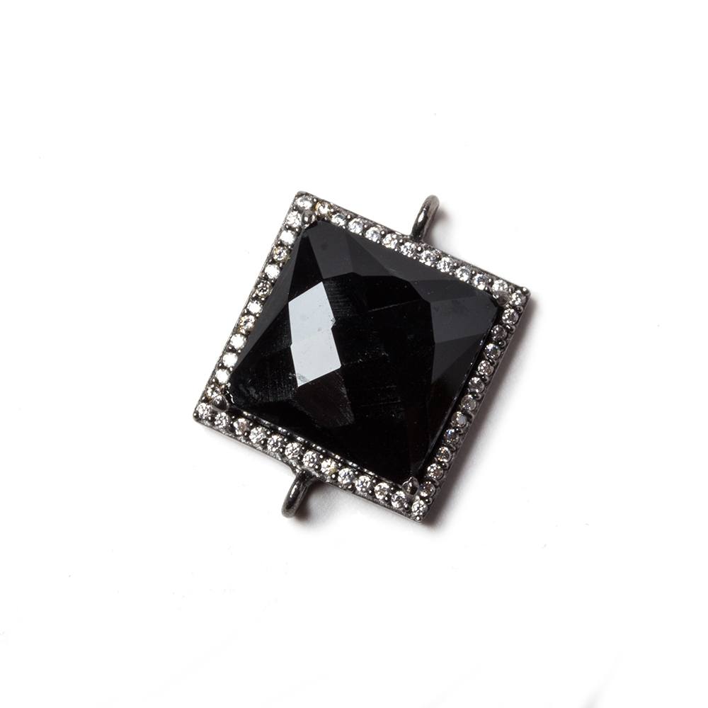 16x16mm Black Gold Bezeled CZ & Black Chalcedony Square Connector 1 piece (ONLINE ORDER ONLY)