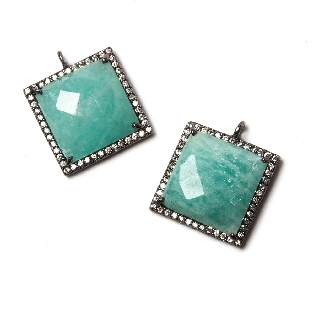 16x16mm Black Gold Bezeled White CZ & Amazonite Square Pendant 1 piece (ONLINE ORDER ONLY)