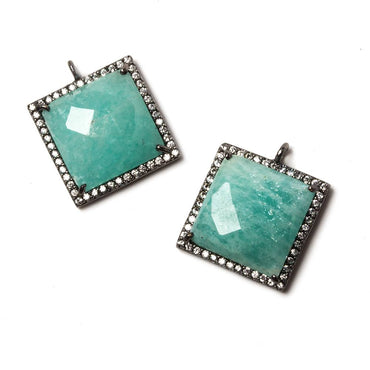 16x16mm Black Gold Bezeled White CZ & Amazonite Square Pendant 1 piece (ONLINE ORDER ONLY)